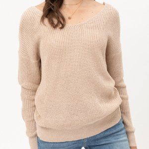 ⚡FINAL SALE! Beige Back Twist Fleck Sweater